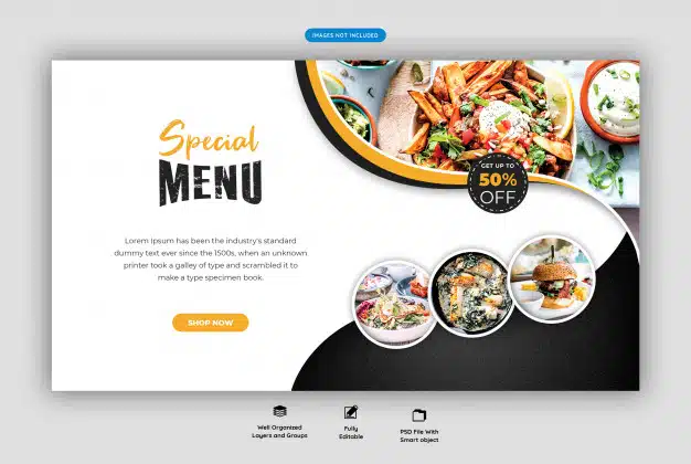 Food menu and restaurant web banner template Premium Psd
