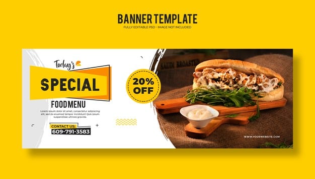 Food restaurant web banner template with a modern elegant design Premium Psd