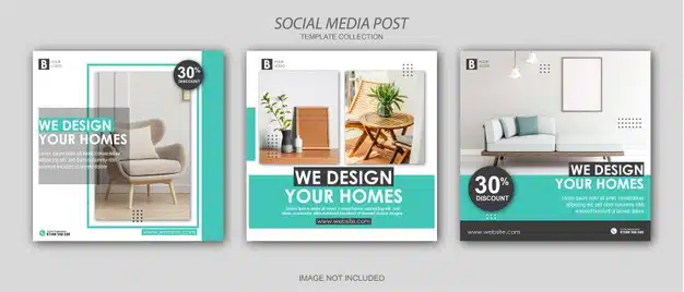 Furniture instagram social media post template set Premium Vector