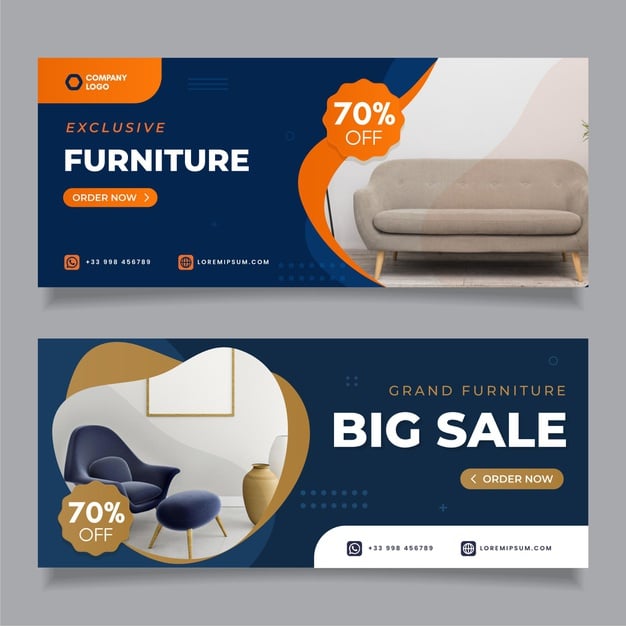 Furniture sale banners set with image Premium Vector