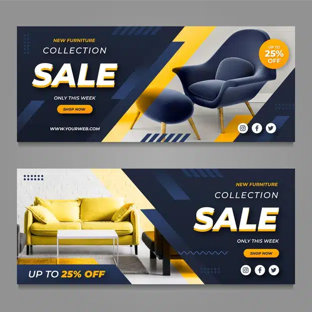 Furniture sale banners with photo Free Vector