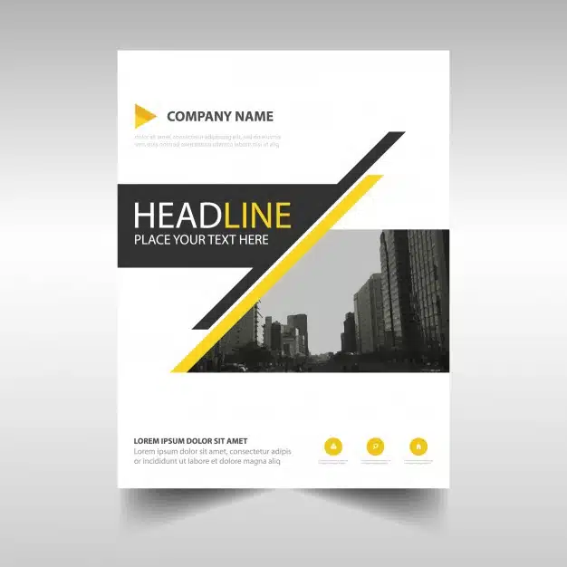 Geometric leaflet with yellow and black lines Free Vector