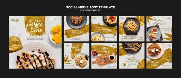 Golden waffles social media post template Premium Psd