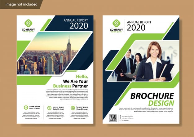 Green cover flyer and brochure template for annual report Premium Vector