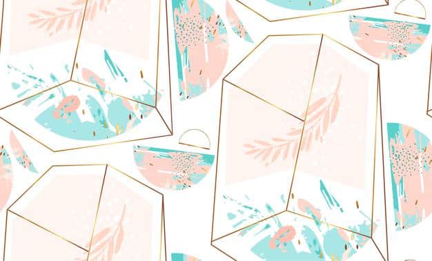 Hand drawn abstract geometric seamless pattern with crystal terrarium Premium Vector