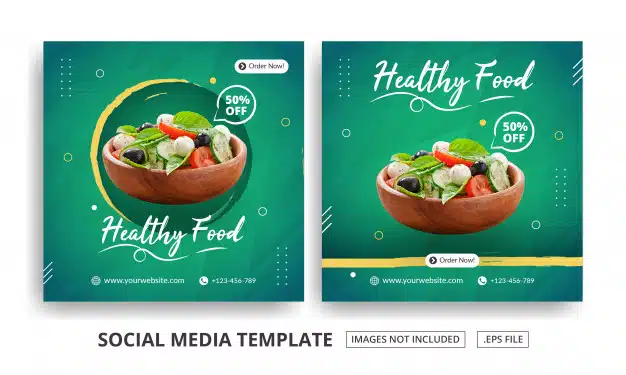 Healthy food square banner template Premium Vector