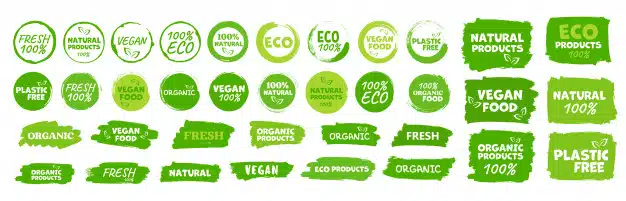 Labels and emblems organic, natural, healthy food, fresh and vegetarian food Premium Vector