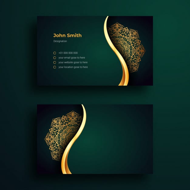 Luxury business card template with ornamental mandala arabesque design Premium Vector