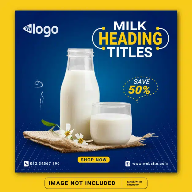 Milk product sale square flyer social media instagram post banner template Premium Vector