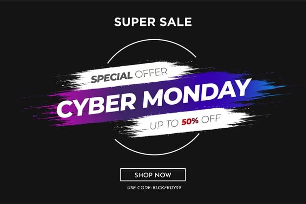 Modern cyber monday black banner with brush stroke Free Vector