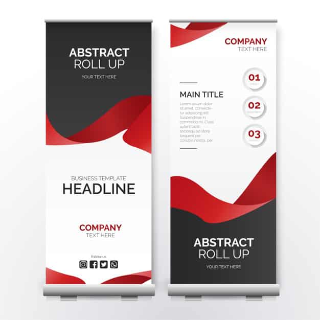 Modern roll up banner with red ribbon Free Vector