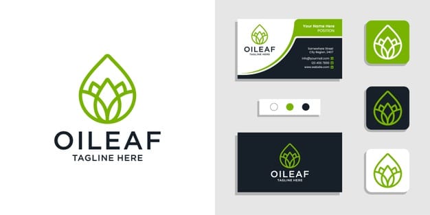 Nature leaf pure oil logo concept with business card design inspiration template Premium Vector