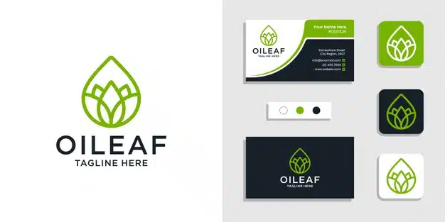Nature leaf pure oil logo concept with business card design inspiration template Premium Vector