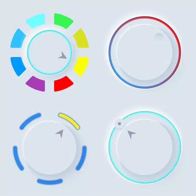 Neumorph ui circle light set. color palette in skeuomorphic Premium Vector