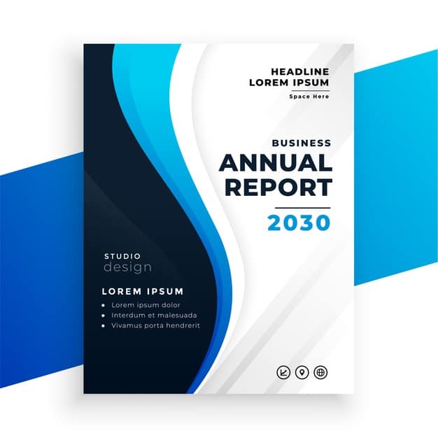 Nice wavy blue annual report business brochure design Free Vector