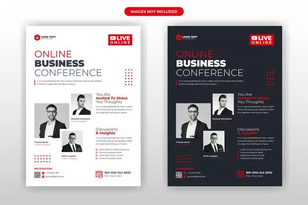 Online business conference flyer template design Premium Vector