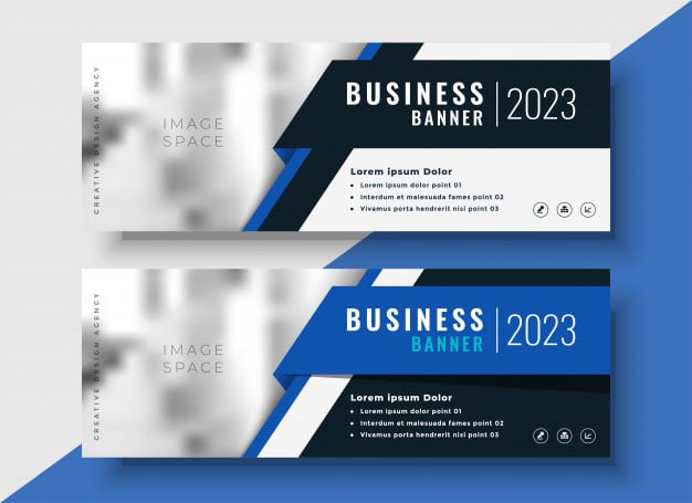 Professional blue business banners with image space Free Vector