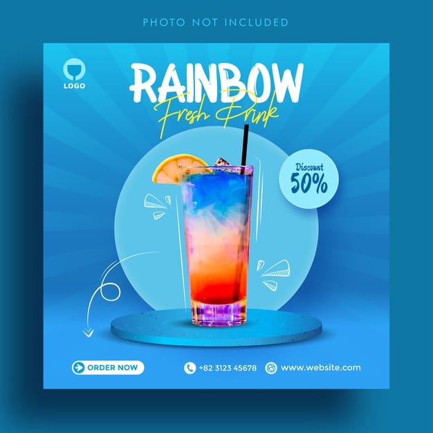Rainbow fresh drink sale social media post advertising banner template Premium Vector