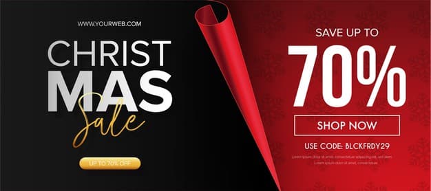Realistic christmas sale banner with red page Free Vector