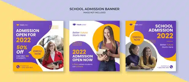 School admission square banner. suitable for educational banner and social media post template Premium Vector