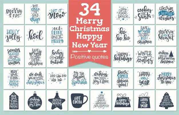 Set with merry christmas and happy new year vintage gift tags and cards with calligraphy. handwritten lettering. Premium Vector