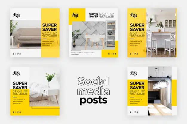 Social media posts template with home decor business Premium Psd