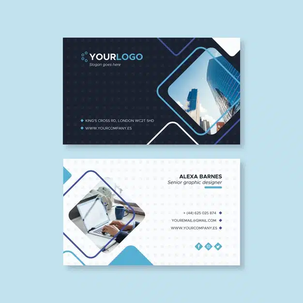 Template abstract business card with photo Premium Vector