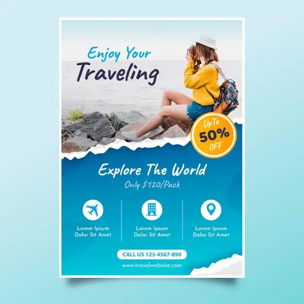 Travel sale flyer with photo Premium Vector