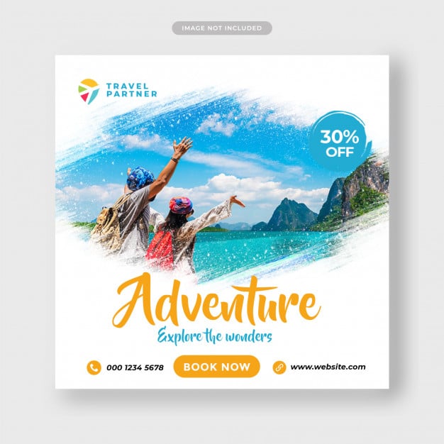 Travel tour instagram post banner or square flyer template Premium Psd