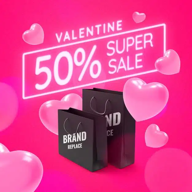 Valentine shopping promotion banner mockup Premium Psd