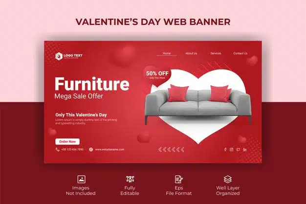 Valentine's day web banner template Premium Vector