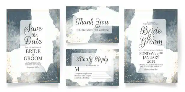 Wedding invitation card set template with watercolor background Premium Vector