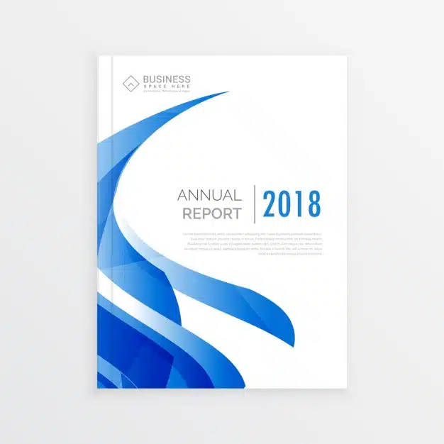 White business brochure with blue wavy shapes Free Vector