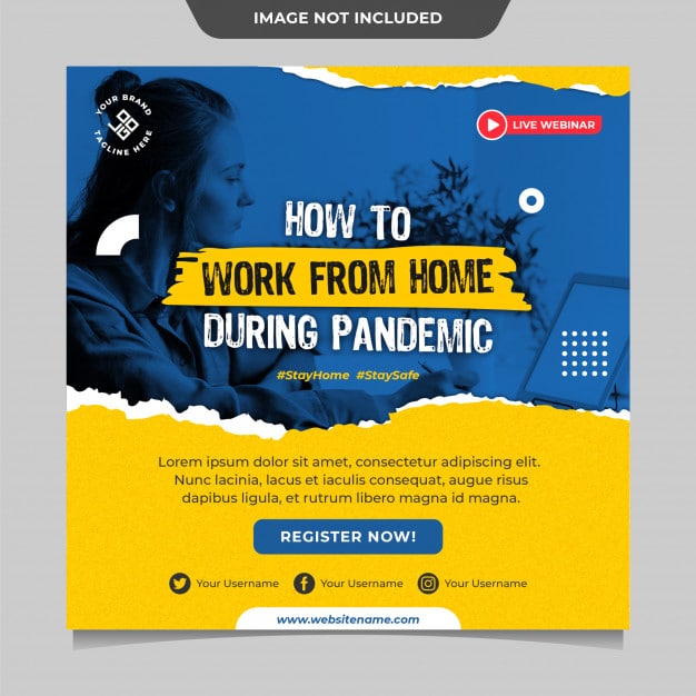 Work from home during pandemic social media post template Premium Psd
