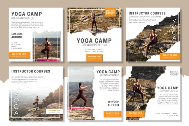 Yoga camp instagram post template Premium Vector