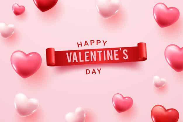 Happy valentine day congratulation with red and pink 3d heart shapes Vector
