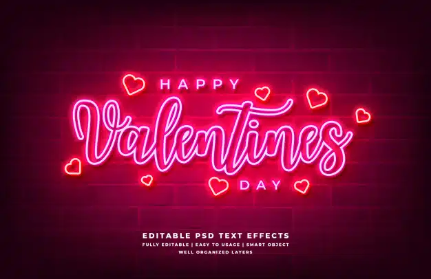 Happy valentines day neon light 3d text style effect Premium Psd