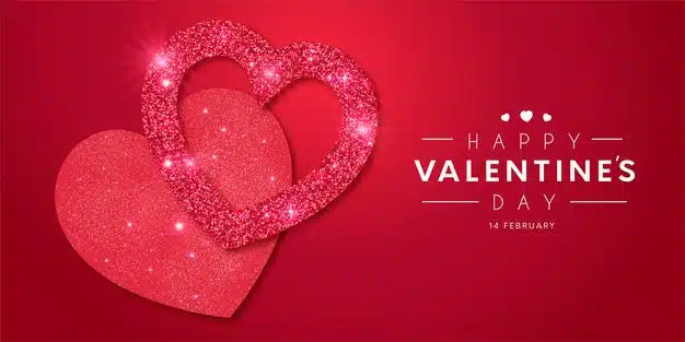 Lovely happy valentine's day frame with realistic hearts shiny template Free Vector
