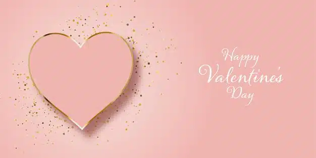 Valentines day banner design with gold glitter and heart Vector