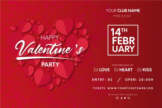 Valentine's party poster with hearts Free Vector