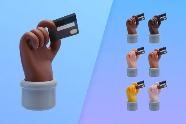 3d collection with hands holding credit card Premium Psd