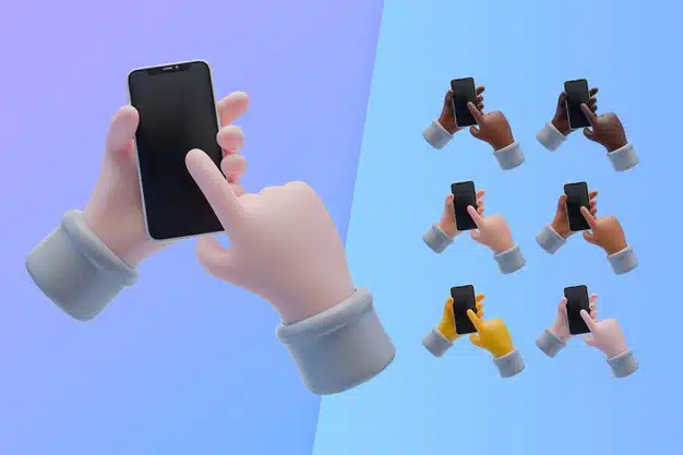 3d collection with hands holding smartphone Free Psd