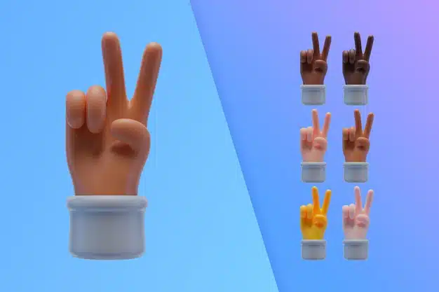 3d collection with hands making peace sign Free Psd