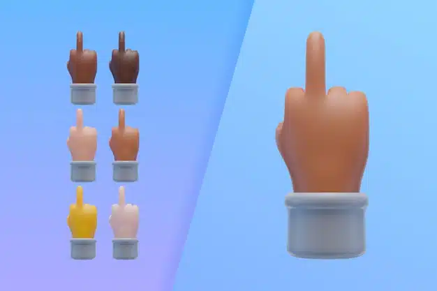 3d collection with hands showing middle finger Premium Psd