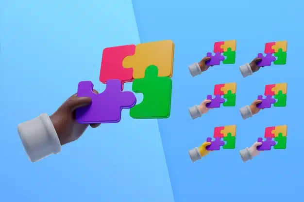 3d collection with hands using puzzle pieces Free Psd