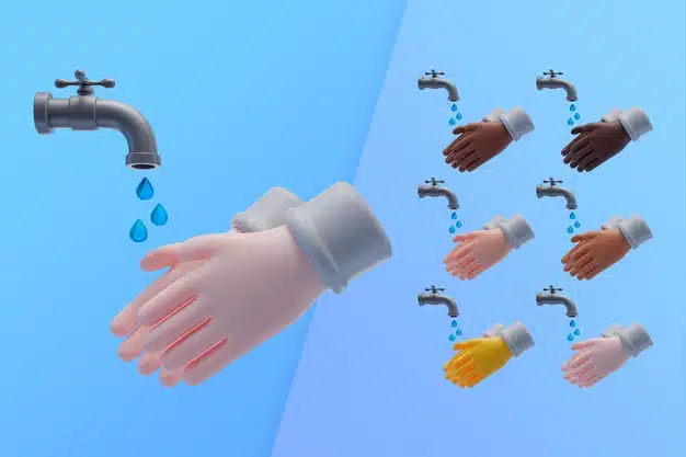 3d collection with hands washing under tap water Free Psd