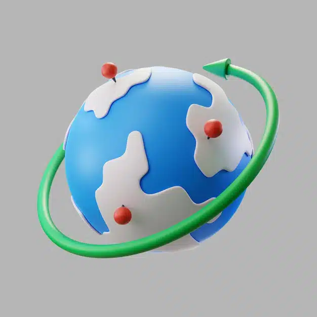 3d earth globe with pinpoints and rotation arrow Free Psd
