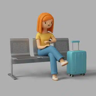 3d female character checking the time while sitting at the airport Free Psd