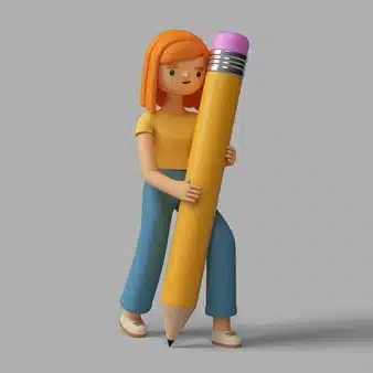 3d female character holding a pencil Free Psd