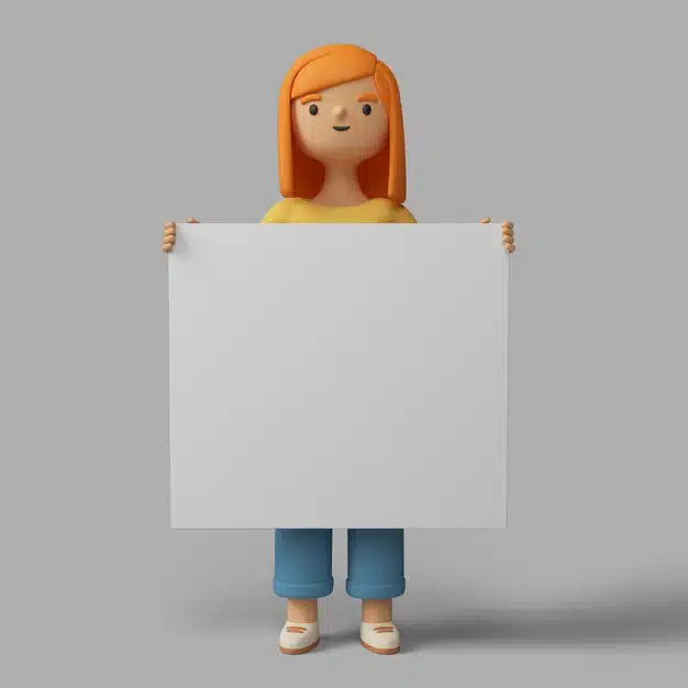 3d female character holding blank placard Free Psd